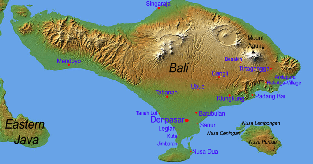 نقشه و موقعیت جغرافیایی جزیره بالی 