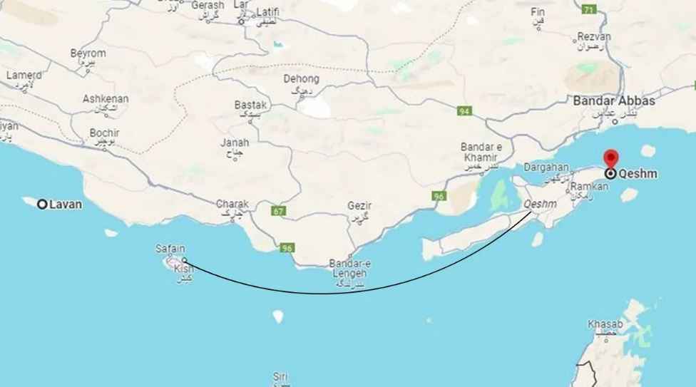 فاصله کیش تا قشم روی نقشه